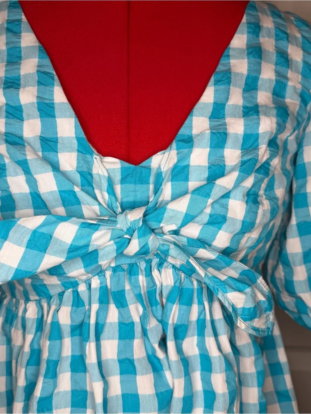 Lilly Pulitzer Sarafina Puff Sleeve Gingham Crinkle Fabric Top Blouse Women Sz 6